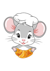 Cute peeking chef mouse with a croissant