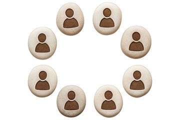 User icon arranged in circle, beige and brown color, symbolizing community and connection team work.
