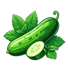 Fresh cucumber with mint leaves illustration