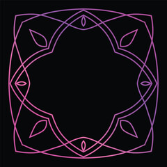 Bright Gradient Colored Mandala Abstract Lace Art.  Neon Frame Border Isolated on background, Retro Birthday Party Greeting card Invitation Design Element Symbol. 