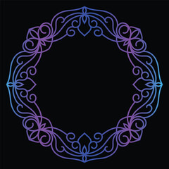 Bright Gradient Colored Mandala Abstract Lace Art.  Neon Frame Border Isolated on background, Retro Birthday Party Greeting card Invitation Design Element Symbol. 