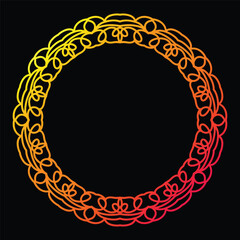 Bright Gradient Colored Mandala Abstract Lace Art.  Neon Frame Border Isolated on background, Retro Birthday Party Greeting card Invitation Design Element Symbol. 