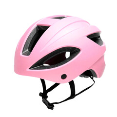Fototapeta premium Pink modern bike helmet isolated on transparent background.