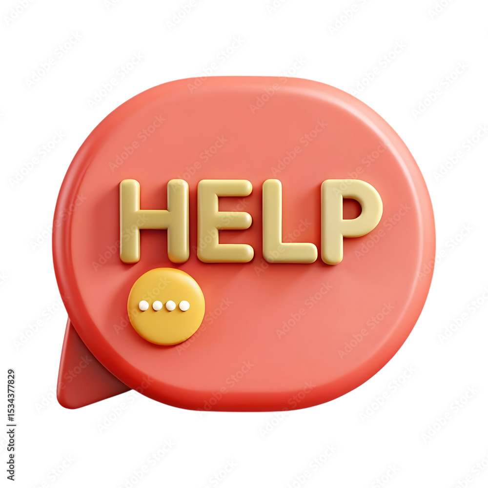 Poster 3d render help speech bubble isolated on transparent background isolated on white background