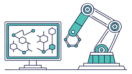 White Vector Art of AI Simulating Complex Drug Compounds  
