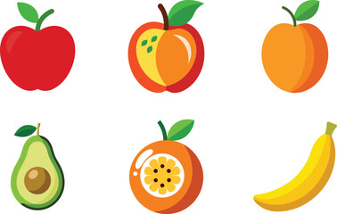 Collection of fresh fruit icons in vibrant colors suitable for food designs