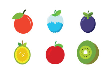Collection of flat design fruit icons fresh healthy food colorful graphic elements