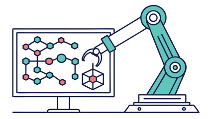 Deep Blue Vector Illustration of Robotic Biotech Innovation  