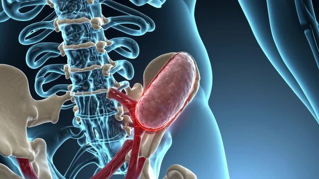 Human Kidney Anatomy: A detailed, medical illustration showcasing the intricate anatomy of the human kidney, highlighting its function and location within the body.