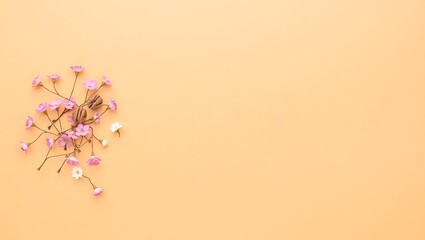 Matzo arranged with delicate pink and white flowers alongside walnuts on a beige surface