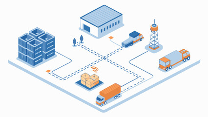 Obraz premium Isometric Vector Diagram of AI-Driven Supply Chain Forecasting 