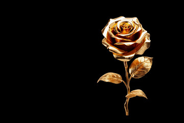  Golden rose on a black background.