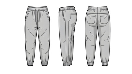 Gray Sweatpants Drawing - Casual Athletic Wear Illustration for Apparel Design