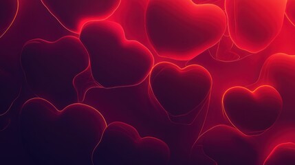 Abstract heart shapes, glowing, vibrant, red, dark background, love, romantic, Valentine's Day,
