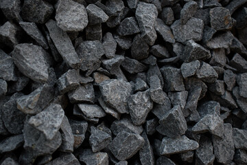 Close-Up of Crushed Gray Stone Gravel for Construction and Background Use