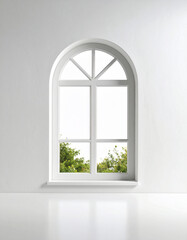 Fototapeta premium Small Arch Window in White Textured Wall.aesthetic, minimal, window, design element, frame, rustic, simple, surface, arch, exterior, home, light, vintage, white, building exterior, design, 