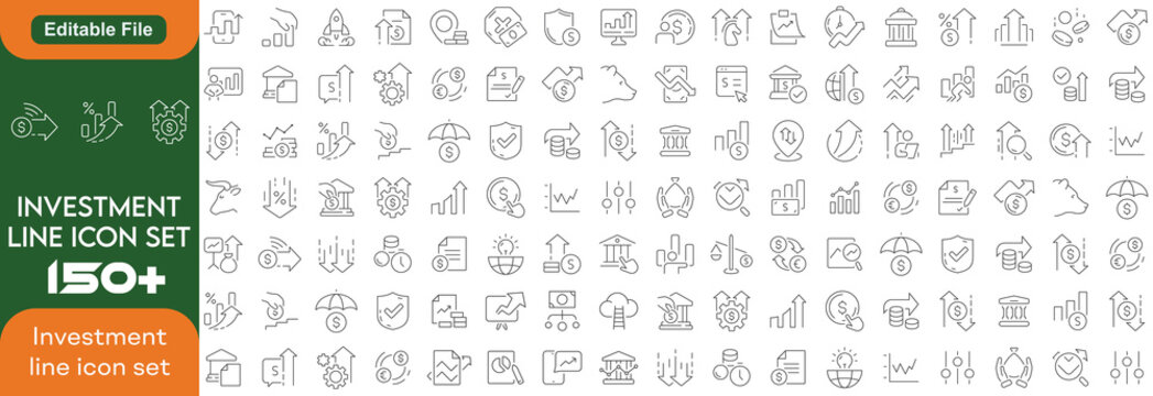 investment trading market line art icon set, opportunity reward risk growth, line icon set