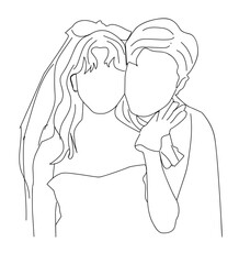 Wedding couple line art vector . line art