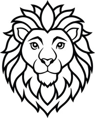 Asiatic lion head, king head line art vector icon on transparent background illustration, graphic, king, africa, jungle, emblem,