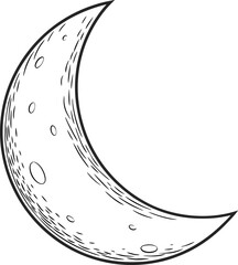 realistic moon, half moon outline vector icon on transparent background illustration design for night, science, astronomy, star, moonlight, sphere, graphic, nature, planet, cosmos, satellite, round