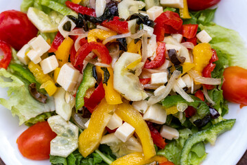Colorful Greek salad on plate