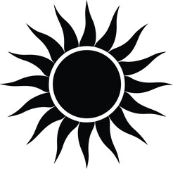 sun silhouette vector icon on transparent background illustration, symbol, yellow, sunbeam, graphic, sunshine, shine, shiny, clip art, ray, heat, sunrise, weather, sunlight, sunny, sunburst.