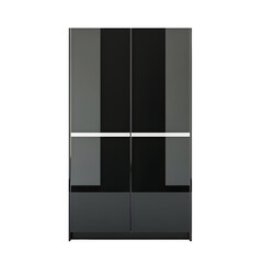 Modern minimalist wardrobe with sleek gray and black panels on a black background