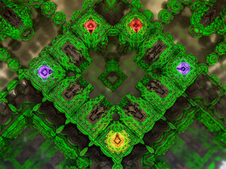 Colorful Green Abstract Fractals Design in shape of a heart