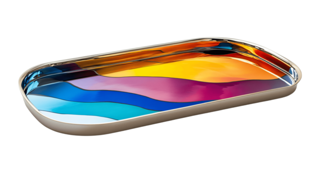 A colorful mirror tray, white background --ar 16:9
