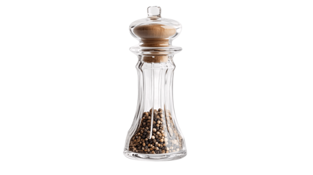 A glass pepper mill, white background --ar 16:9