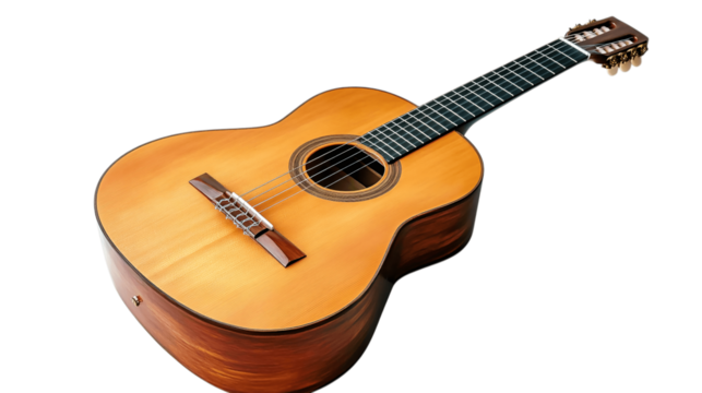 A insulated acoustic guitar, white background --ar 16:9