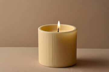 yellow candle in neutral studio setup 