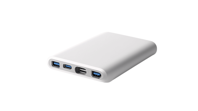 A portable laptop charger, white background --ar 16:9