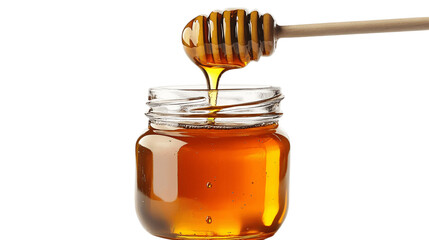 A stainless steel jar of honey, white background --ar 16:9