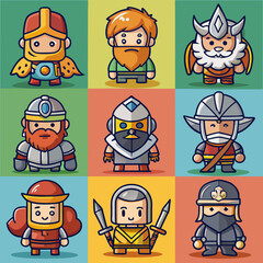 Fototapeta premium Nine Cute Cartoon Fantasy Characters Game Assets