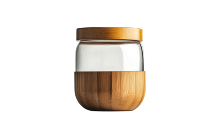A wooden glass jar, white background --ar 16:9