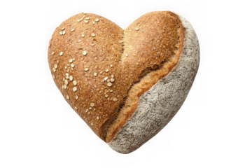 Heart shaped bread loaf bakery food breakfast delicious fresh baked wheat rye isolated on transparent background