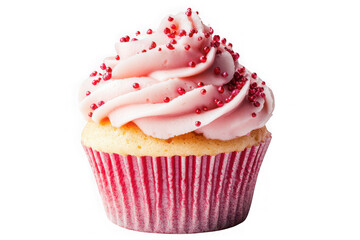 Delicious pink frosted cupcake with red sprinkles dessert sweet treat bakery confection isolated on transparent background