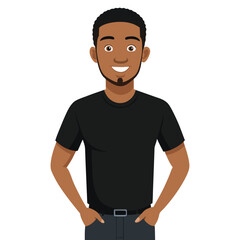 Fototapeta premium An African American man in a black crew-neck t-shirt, sleek and confidently simple.