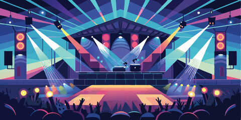 A vibrant colorful concert stage with lights and excitement for music performance
