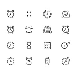 Time Management and Scheduling Line Icons Set And Clocks, Calendars, Alarms, and Deadlines Vector illustration.

