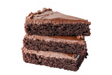Delicious chocolate cake slice stack dessert pastry bakery treat sweet food isolated on transparent background