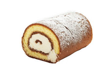 Swiss roll cake dessert pastry cream chocolate powdered sugar delicious sweet treat isolated on transparent background