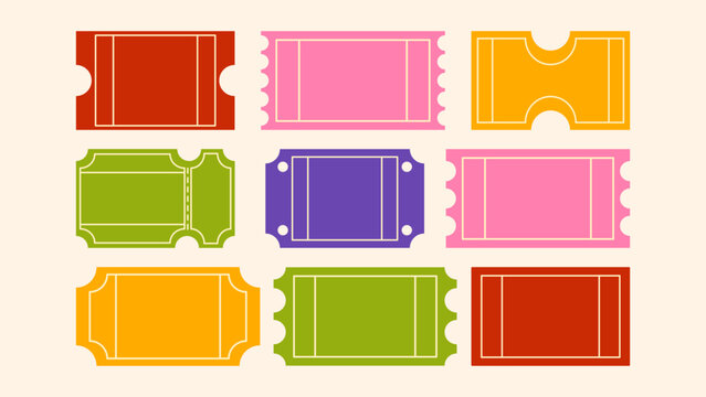 Blank colorful coupon and ticket vector set – funky groovy cartoon style perfect for gift cards, discounts and event entry