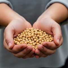 hands holding soybeans