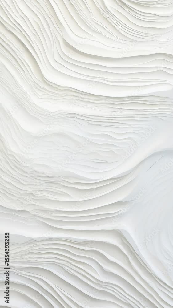 Poster abstract top-down view of layered white paper waves, creating a fluid, organic texture. ideal for a 