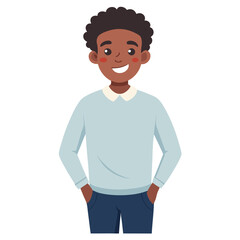 Fototapeta premium An African American man wearing a light sweater and casual pants, comfortable and stylish.