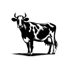 Cow Silhouettes Side View Grazing On Meadow vector illustration 