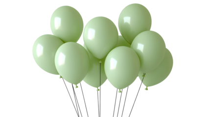 Bunch of sage green party balloons against a dark background celebration concept