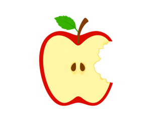 Bitten red apple with a leaf